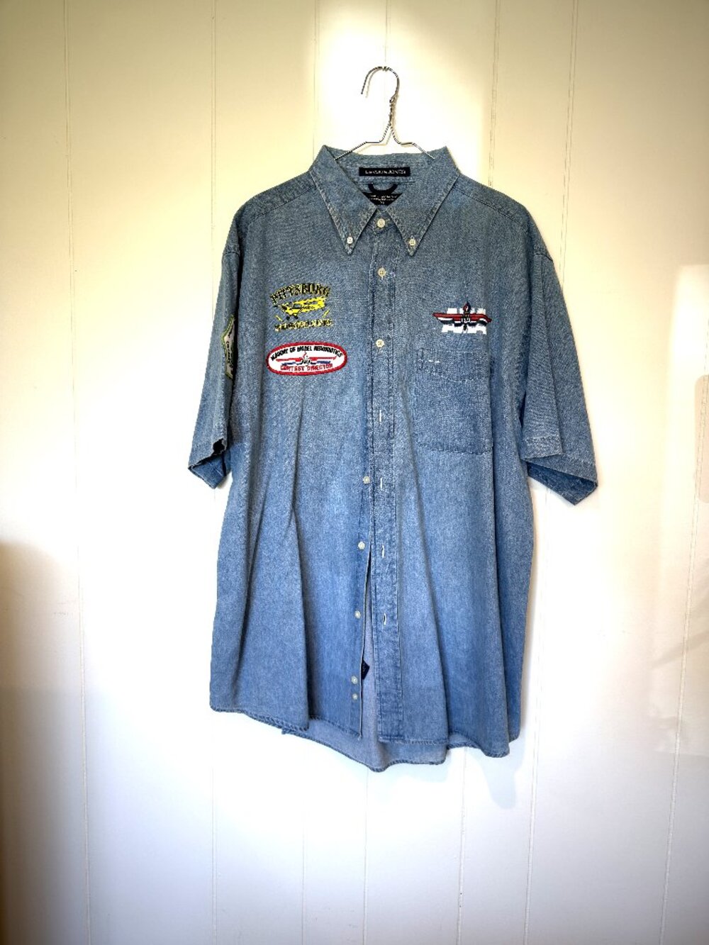 Devon & Jones Denim Shirt AMA Aviation Patch Mens XL Blue Short Sleeve